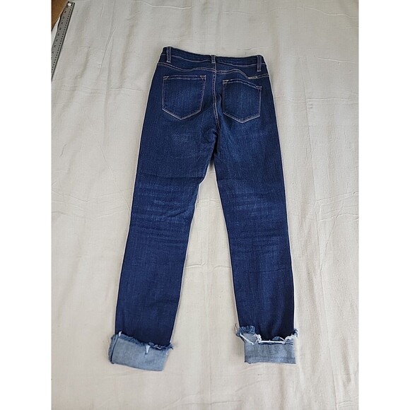 KanCan Jeans Womens 7 27 28x26 Crop Button Fly Stretch Crop Dark Blue Cuffed EUC - Picture 13 of 14
